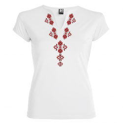 Висококачествена  бяла дамска тениска с мотиви на шевици