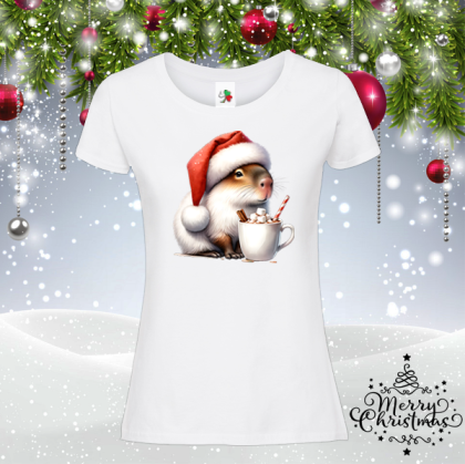 Дамска коледна тениска- Капибара