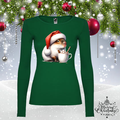 Дамска зелена коледна блуза-  Капибара