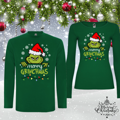 Комплект зелени коледни блузи- Гринч