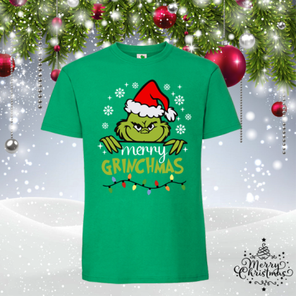 Забавна зелена коледна тениска-  Гринч