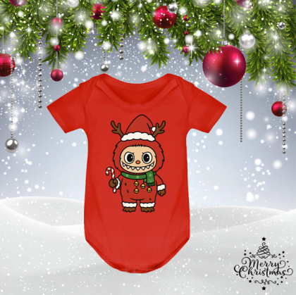 Червено коледно бебешко боди - Лабубу