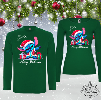 Комплект зелени коледни блузи- Стич