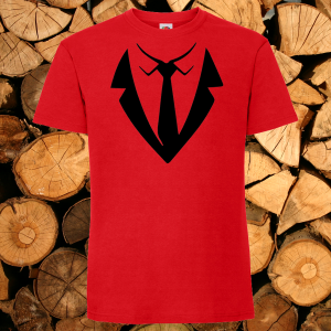 Мъжка червена тениска - Костюм с вратовръзка