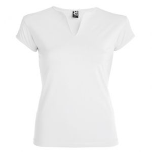 Дамска бяла тениска с V-образно деколте 