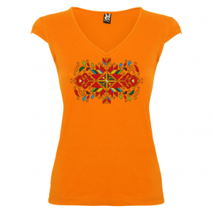 оранжева Дамска тениска  с мотиви на шевици - Лазарки