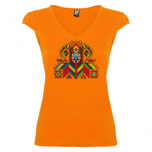 оранжева Дамска тениска  с мотиви на шевици - Кукер