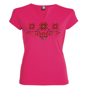 розова Висококачествена дамска тениска с мотиви на шевици- Букет Елбетици