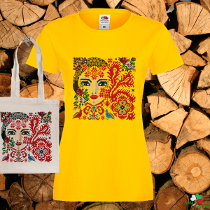 Комплект жълта  дамска тениска+ торбичка -  Българска мома