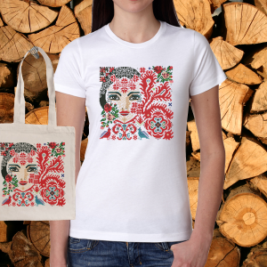 Комплект бяла  дамска тениска+ торбичка -  Българска мома
