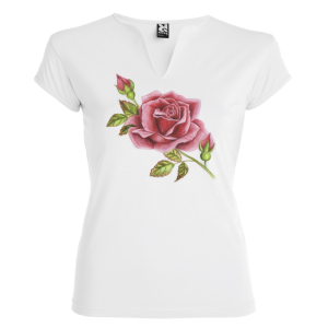 Дамска  бяла висококачествана тениска  - Роза