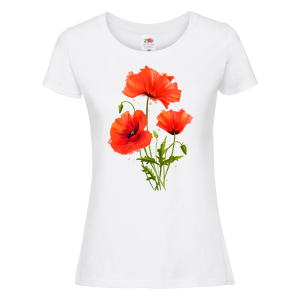 Бяла дамска тениска - Цветя 1