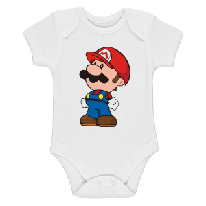 Бяло бебешко боди- Супер Марио