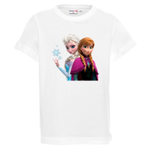 Бяла детска тениска- Замръзналото кралство, Анна и Елза