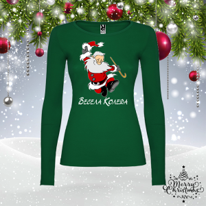 Дамска зелена коледна блуза-  Дядо Коледа
