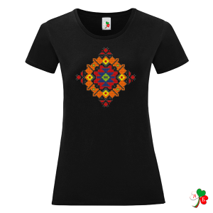 Дамска черна тениска с народни мотиви на шевици - Канатица