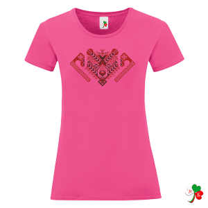 Цветни дамски тениски с народни мотиви на шевици - Болен здрав носи