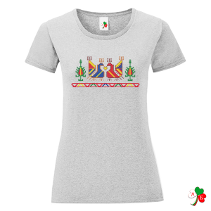 Цветни дамски тениски с народни мотиви на шевици - Петли