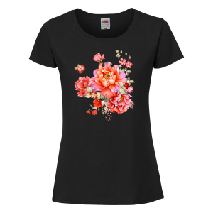 Черна дамска тениска - Цветя 27