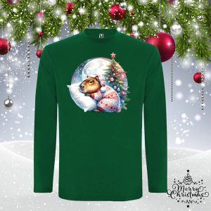 Мъжка зелена коледна блуза- Капибара