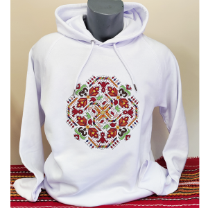 Бял унисекс суитчър с бродерия - Слънце