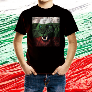Детска черна патриотична тениска - Лъв знаме