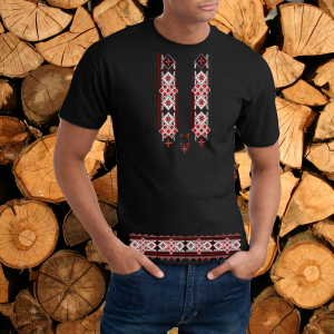 Черна мъжка тениска с народни мотиви на шевици