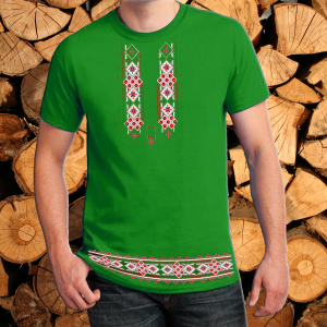 Зелена мъжка тениска с народни мотиви 