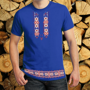 Мъжка синя тениска с народни мотиви на шевици
