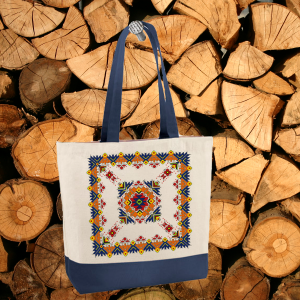 Чанта от органичен памук с джоб и сини кантове - Слънчева невеста